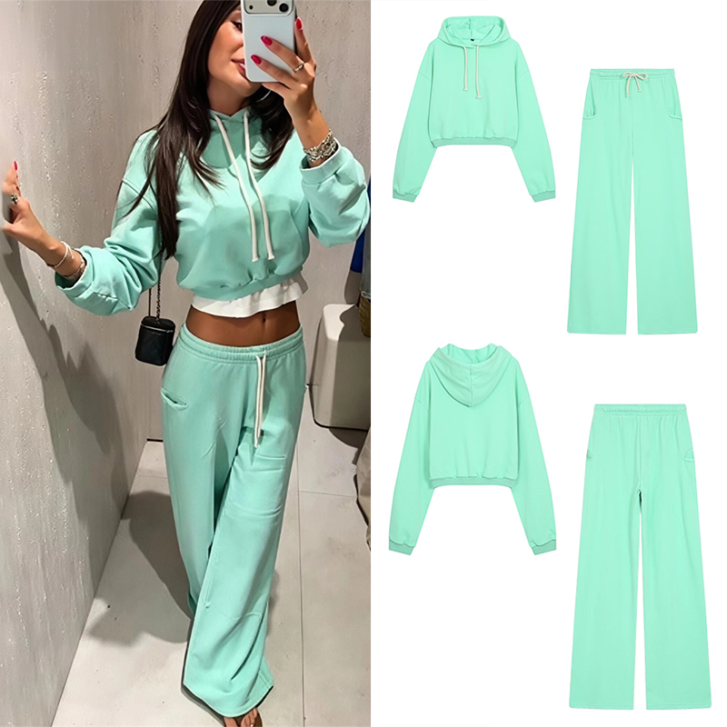 Street Fashion Casual - Conjunto de Moletom Cropped Fluorescente Feminino
