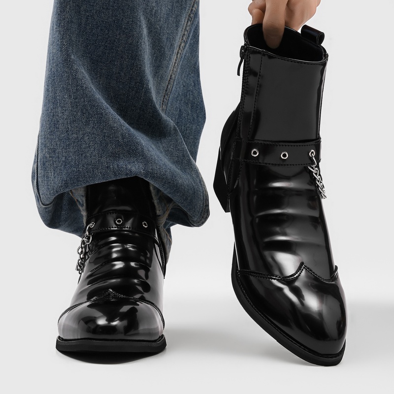 Street Fashion High End - Botas Chelsea Masculinas Populares com Corrente