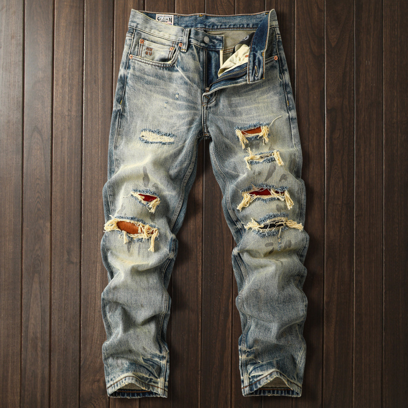 Street Fashion High End - Novas Calças Jeans Masculinas Pesadas Rasgadas
