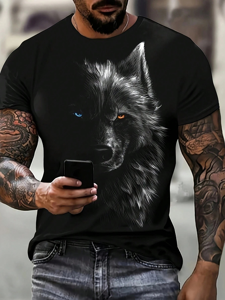 Street Fashion Urban - Camiseta masculina com estampa de lobo