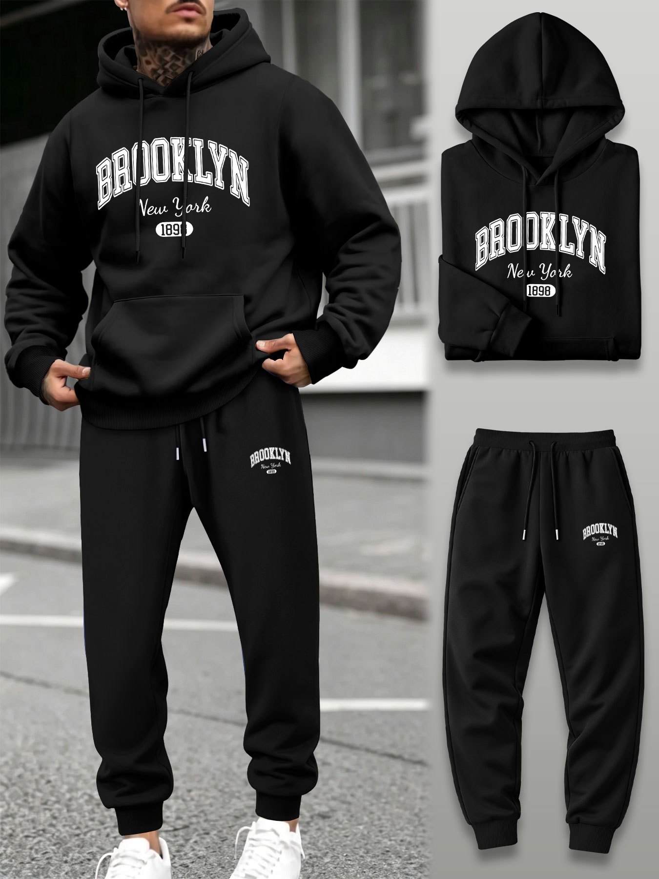 Street Fashion Casual - Conjunto de Moletom Masculino de 2
