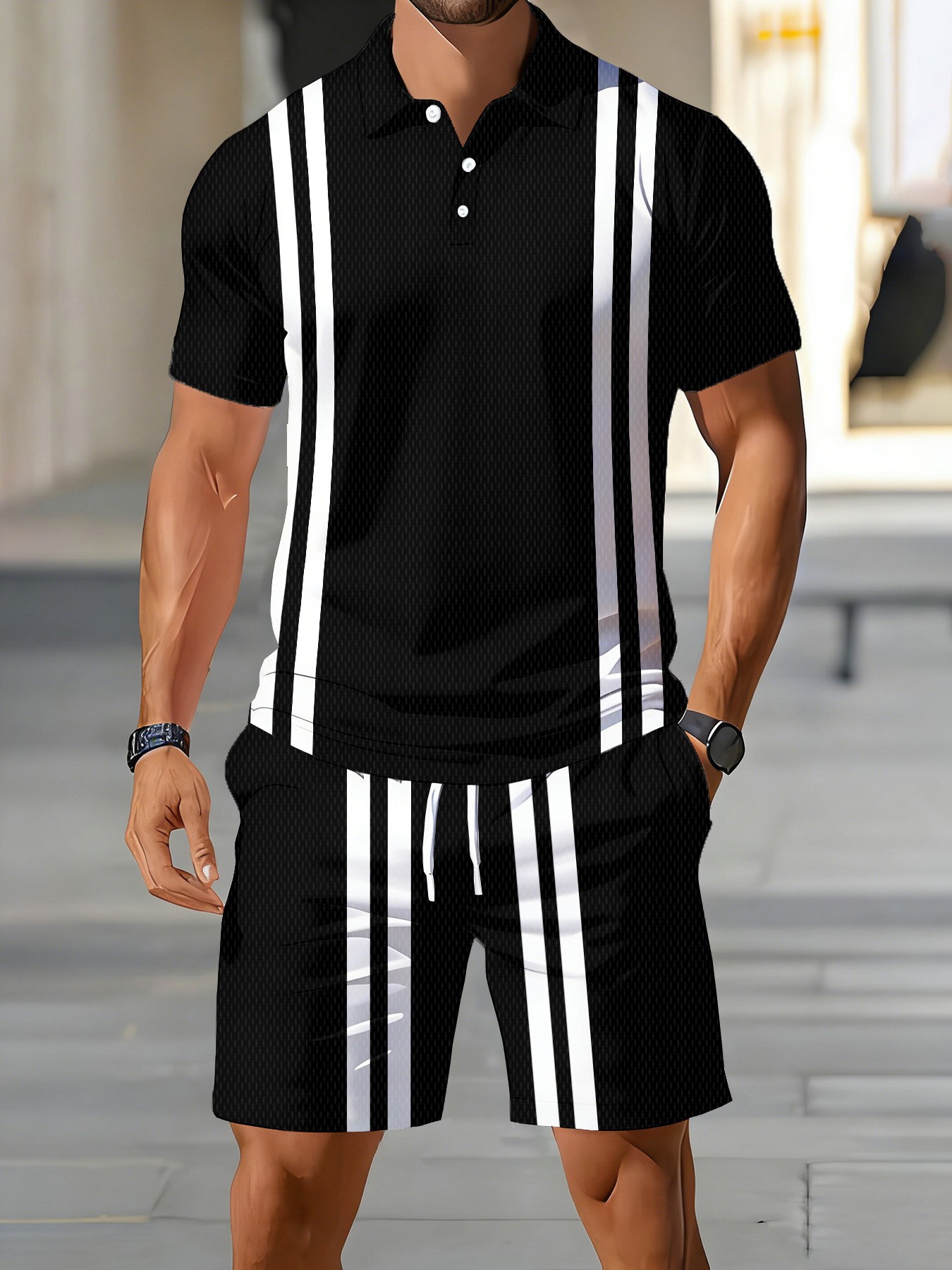 Street Fashion Designer - Conjunto de Camisa Polo Masculina Americana